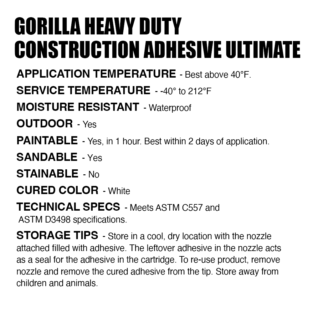 Gorilla Heavy Duty Construction Adhesive ULTIMATE